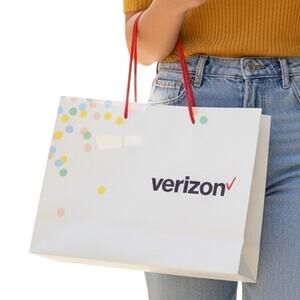 Verizon Paper Shopping Gift Bag 13x9.5x4.5‎ Red Handles Confetti Design Logo